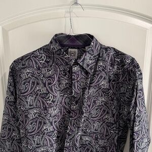 Cinch Men's Paisley Button Down Shirt - Purple and Black